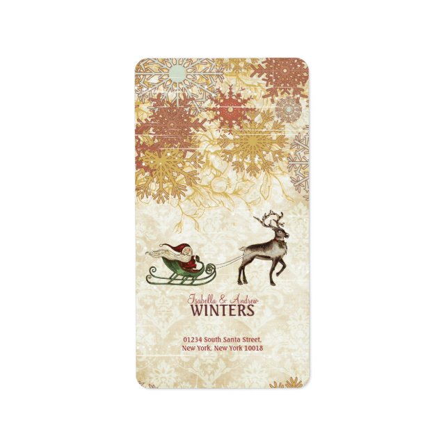 Vintage Santa & Reindeer Label (Front)