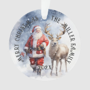 Vintage Santa Reindeer Personalised Ornament