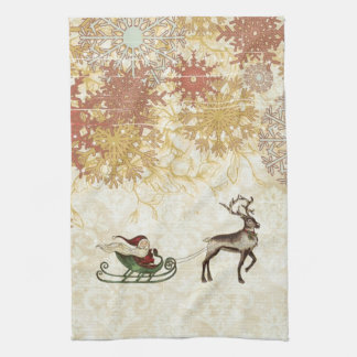 Vintage Santa & Reindeer Tea Towel