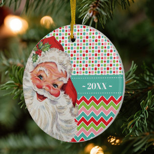 Vintage Santa Retro Colours Photo Double Sided Ceramic Tree Decoration