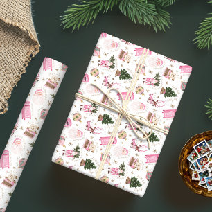 Vintage Santa Retro Pink Christmas Custom Monogram Wrapping Paper