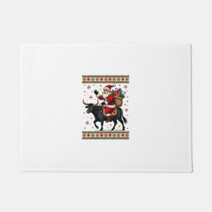 Vintage Santa Riding Highland Cow Christmas Vector Doormat