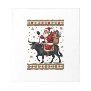 Vintage Santa Riding Highland Cow Christmas Vector Notepad