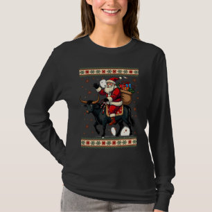 Vintage Santa Riding Highland Cow Christmas Vector T-Shirt