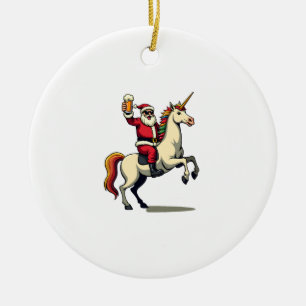 Vintage Santa Riding Unicorn Beer Christmas Funny Ceramic Tree Decoration