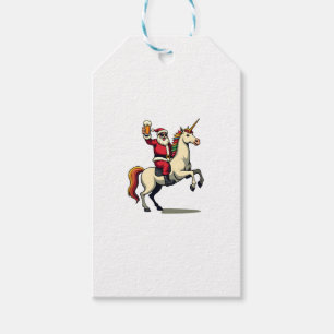 Vintage Santa Riding Unicorn Beer Christmas Funny Gift Tags