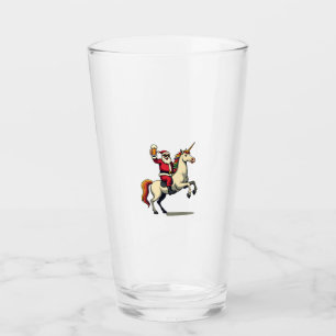 Vintage Santa Riding Unicorn Beer Christmas Funny Glass