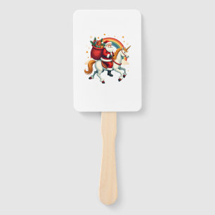 Vintage Santa Riding Unicorn Rainbow Christmas Vec Hand Fan
