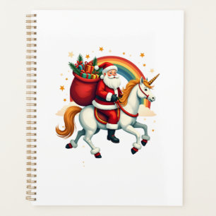 Vintage Santa Riding Unicorn Rainbow Christmas Vec Planner