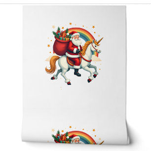 Vintage Santa Riding Unicorn Rainbow Christmas Vec Wallpaper