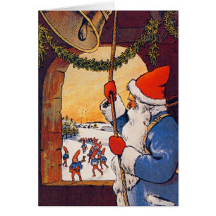 Vintage Santa Ringing Bell Christmas Card