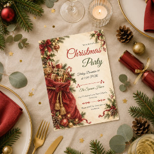 Vintage Santa Sack Christmas Party Invitation