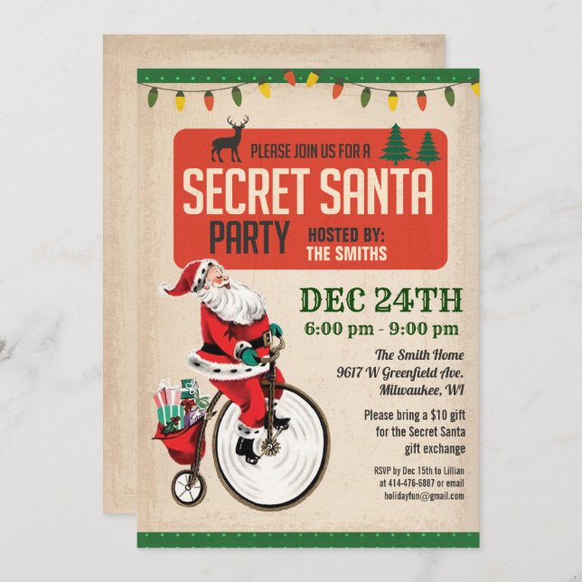 Vintage Santa Santa Christmas Party Invitation (Front/Back)