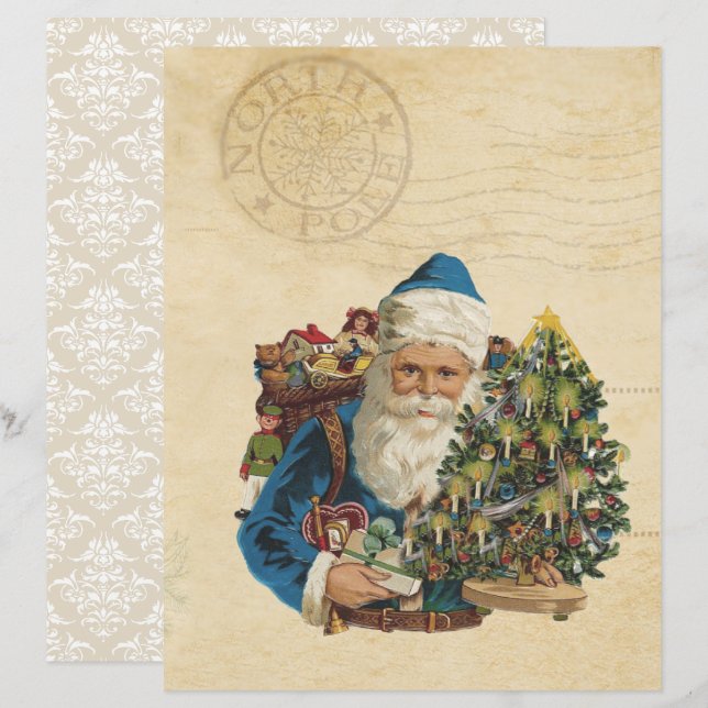 Vintage Santa Scrapbook Paper - Vintage Christmas (Front/Back)