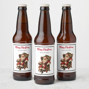 Vintage Santa Sitting in a Comfy Chair Christmas Beer Bottle Label
