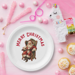 Vintage Santa Sitting in a Comfy Chair Christmas Paper Plate