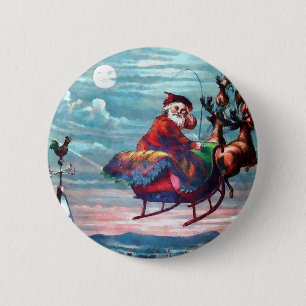 Vintage Santa Sleigh Print 6 Cm Round Badge