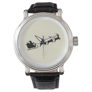 Vintage Santa Sleigh Reindeer Silhouette Full Moon Watch