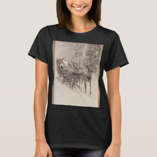 Vintage Santa Sleigh Xmas Forest Sketch  T-Shirt