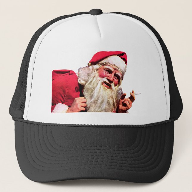 Vintage Santa Smoking Cigaret Trucker Hat (Front)