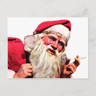 Vintage Santa Smoking Cigarette Holiday Postcard