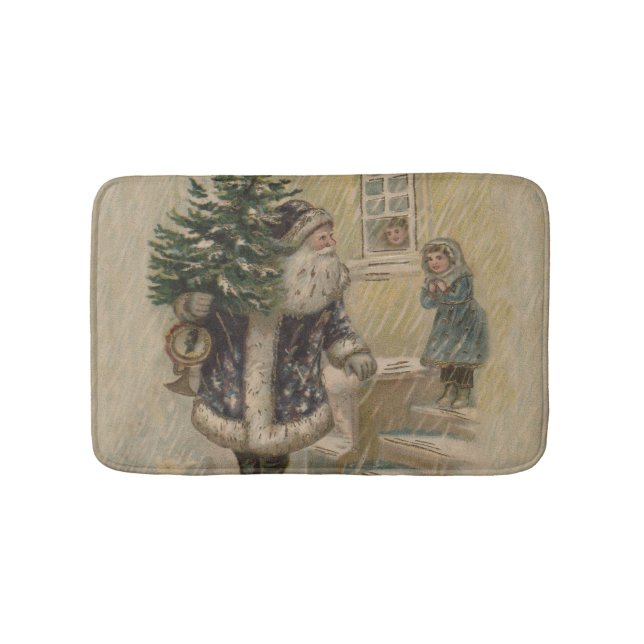 Vintage Santa Snow Christmas Tree Bath Mat (Front)