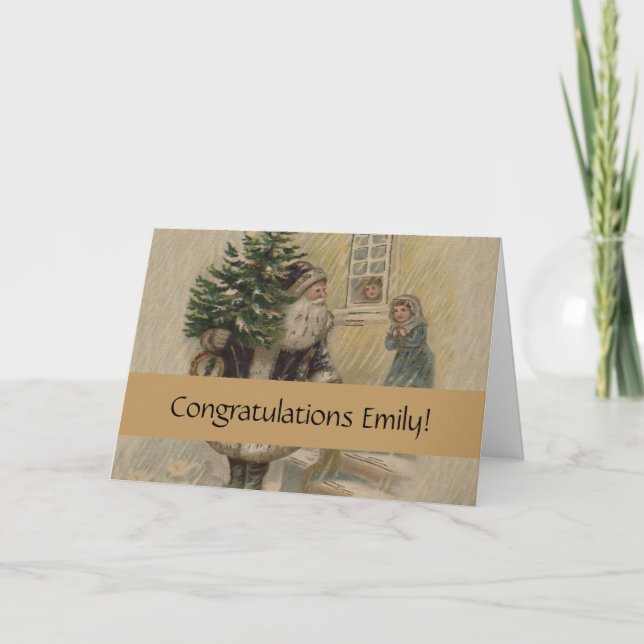 Vintage Santa Snow Christmas Tree Card (Front)