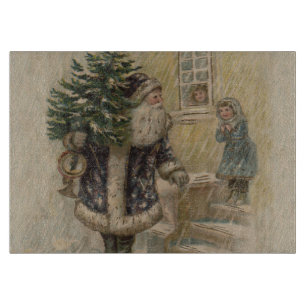 Vintage Santa Snow Christmas Tree Cutting Board