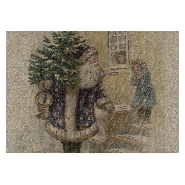 Vintage Santa Snow Christmas Tree Cutting Board (Front)