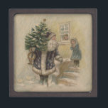 Vintage Santa Snow Christmas Tree Gift Box<br><div class="desc">A Snowy Christmas - This vintage Christmas card is based on an old-fashioned postcard from the late 1800s,  which features wonderful old image of Santa carrying a Christmas tree.</div>