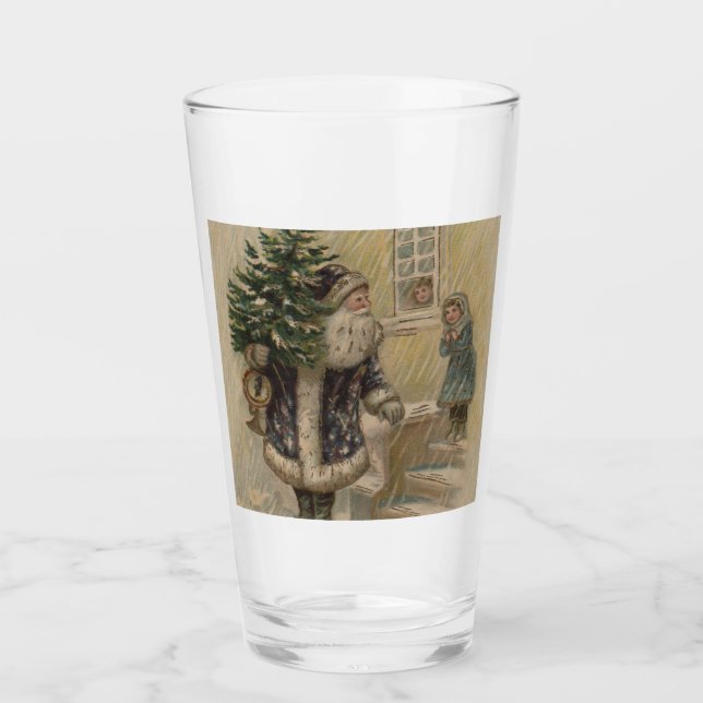 Vintage Santa Snow Christmas Tree Glass (Front)