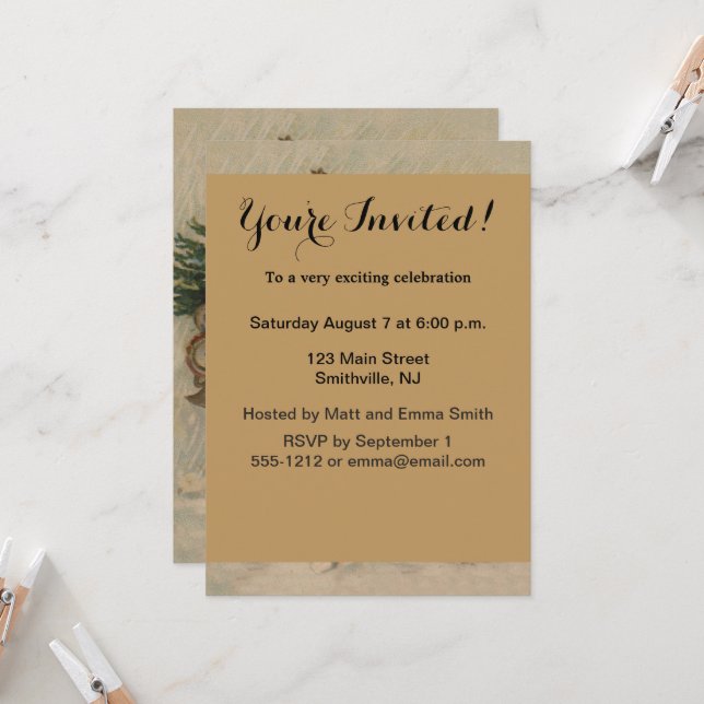 Vintage Santa Snow Christmas Tree Invitation (Front/Back In Situ)