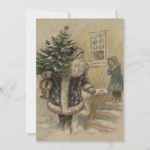 Vintage Santa Snow Christmas Tree Invitation