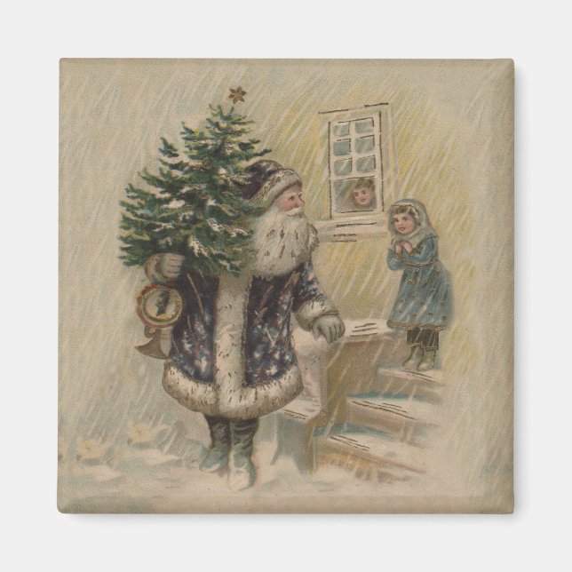 Vintage Santa Snow Christmas Tree Magnet (Front)