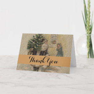 Vintage Santa Snow Christmas Tree Thank You Card