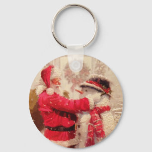 Vintage Santa Snowman Christmas Keepsake Key Ring