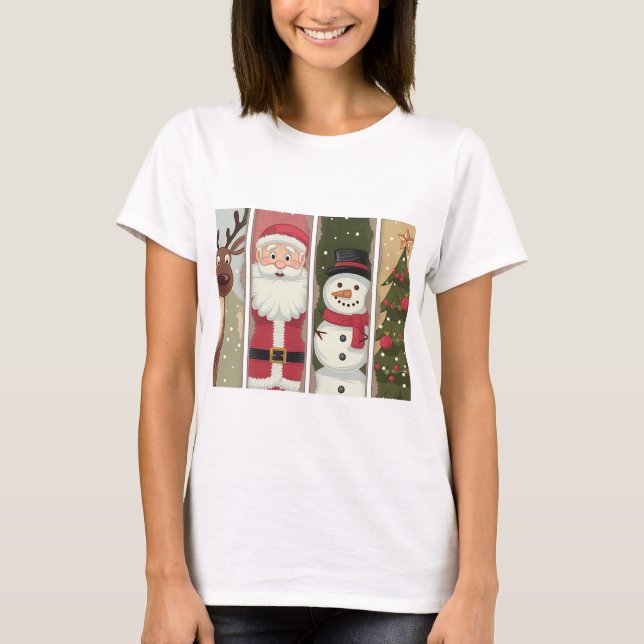 Vintage Santa Snowman Christmas Tree Shirt (Front)