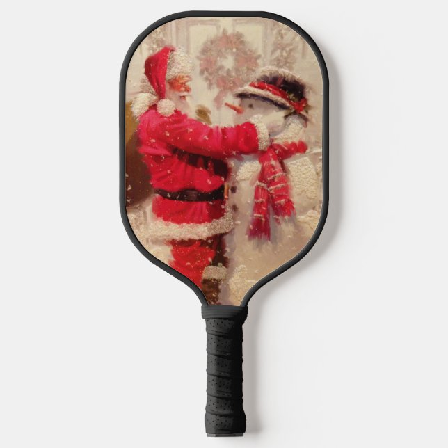 Vintage Santa Snowman Christmas Winter Holidays Pickleball Paddle (Front)