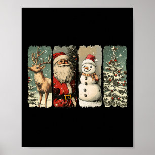 Vintage Santa Snowman Reindeer Retro 1950s Christm Poster