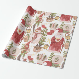 Vintage Santa Snowman Snow Globe Christmas Pattern Wrapping Paper
