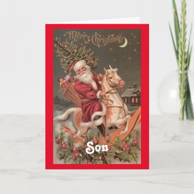 Vintage Santa Son Christmas Holiday Card (Front)