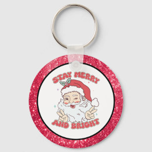 Vintage Santa Stay Merry And Bright  Key Ring