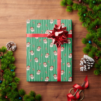 Vintage Santa Striped Mint Christmas Wrapping Paper
