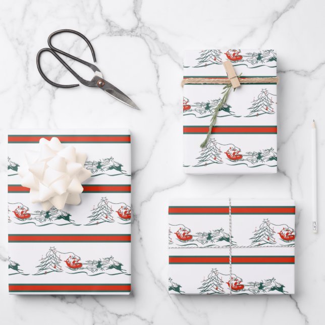 Vintage Santa Stripes   Wrapping Paper Sheet (Front)