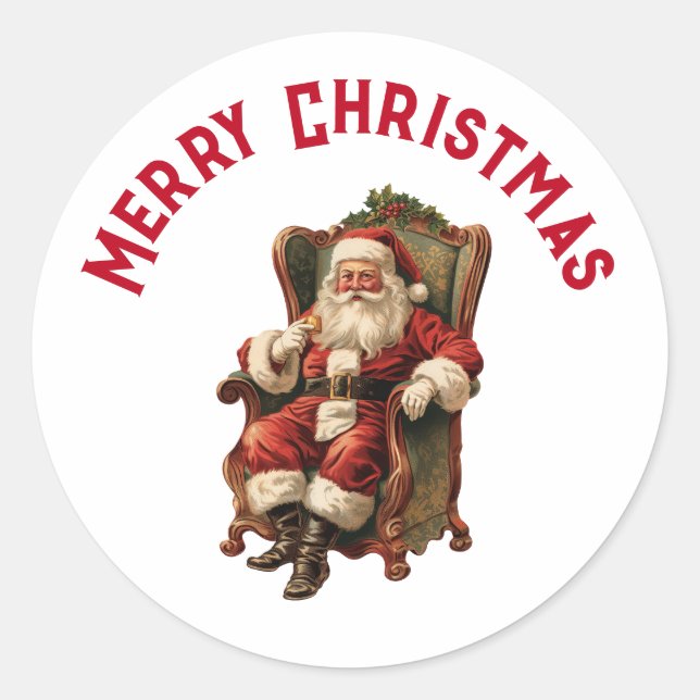 Vintage Santa Traditional Christmas Classic Round Sticker (Front)