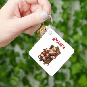 Vintage Santa Traditional Christmas Key Ring