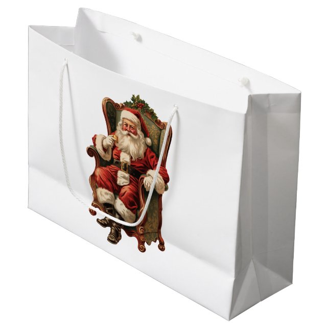 Vintage Santa Traditional Christmas Large Gift Bag (Front Angled)
