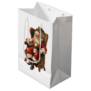 Vintage Santa Traditional Christmas Medium Gift Bag