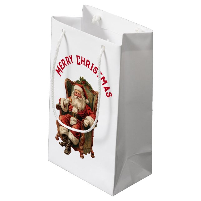 Vintage Santa Traditional Christmas Small Gift Bag (Back Angled)