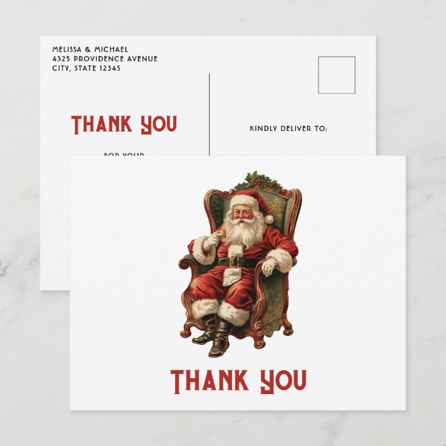 Vintage Santa Traditional Christmas Thank You Postcard (Front/Back)